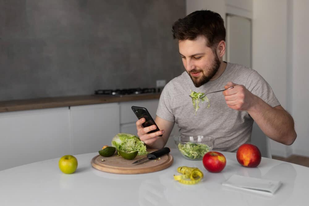 A man with having healthy meal