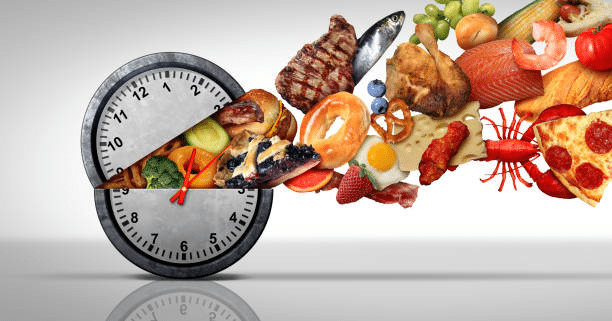 image of a clock with different foods