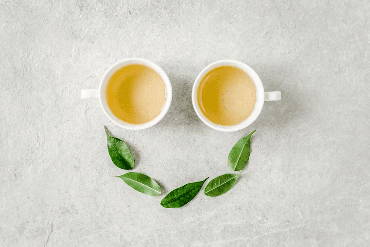 green tea with a smiley face.