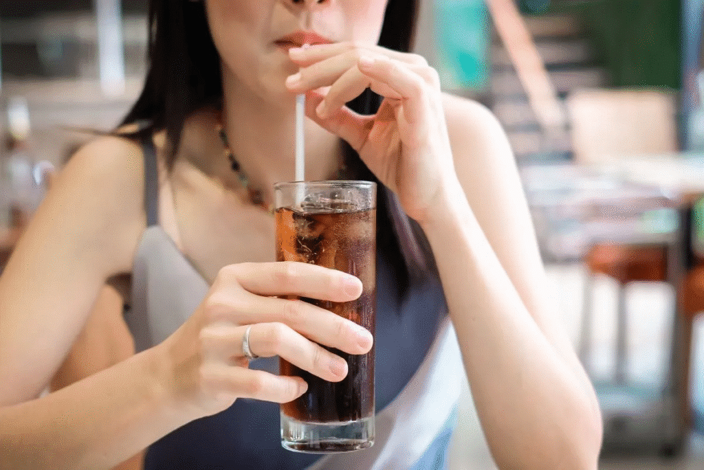 A women drinking diet soda