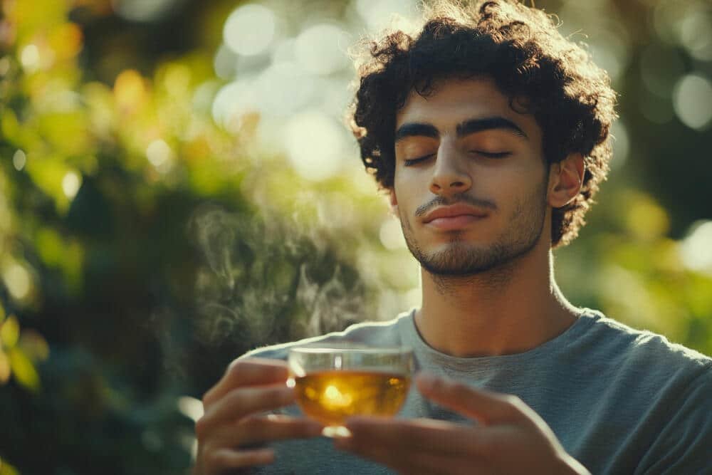 a person drinking tea with stevia